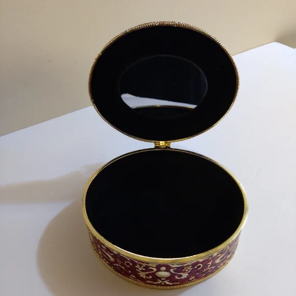 Vintage Red Gold Oval Jewelry Trinket Box With Shoe On Top Rococo Style …